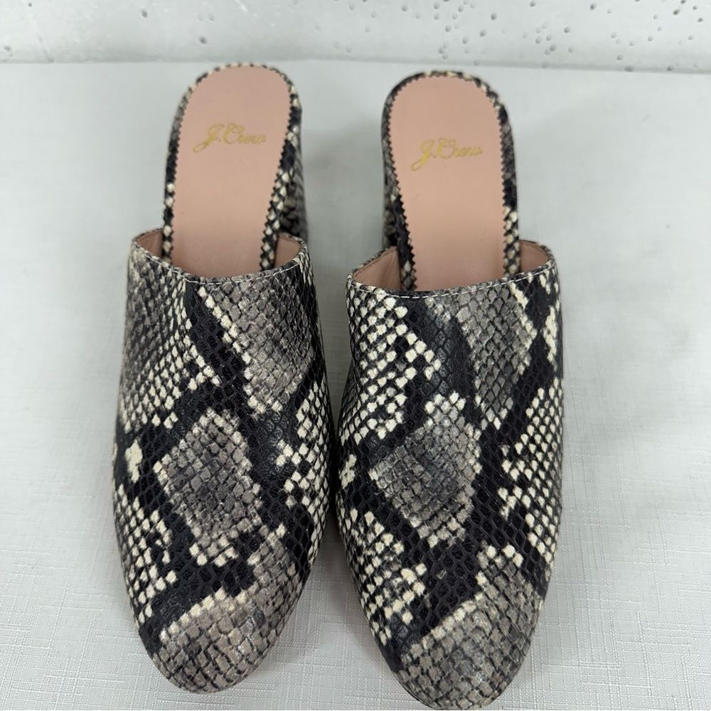J Crew Womens Size 7.5 Sophie Embossed Leather Snake Print Mules